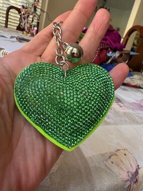 Green Crystal Heart Keychain with Tassel
